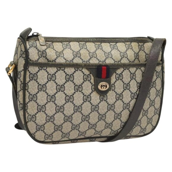 GUCCI GG Supreme Sherry Line Shoulder Bag PVC Navy Gold 89 02 077 Auth BA3642 - Picture 1 of 16